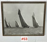 Framed black-and-white yacht race photograph, full view