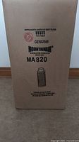 Box of new Mountain Air 820 carbon filter showing brand, model, and usage details