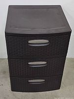 Front view of the Sterilite 3-drawer plastic storage unit with closed drawers.