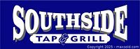 Southside Tap & Grill logo on blue background with white text.