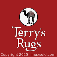 Red gift certificate displaying Terry's Rugs logo with camel illustration