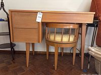 Front view of vanity desk and round stool