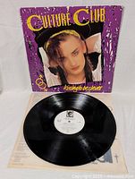 Photo showing the vinyl LP record laid on a white background with the album cover behind it. The vinyl appears clean and intact with a readable center label.