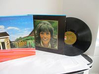 The vinyl record partially removed from the sleeve with inner picture of Karen Carpenter portrait visible.