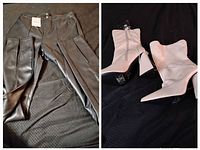 Photo showing cream colored boots from Forever 21 with a pointed toe, stacked angled heel, side zipper, and tags indicating new with tags condition.