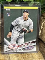 Front side of 2017 Topps Opening Day Aaron Judge rookie card showing player in Yankees uniform and all branding details.