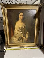 Full view of the framed lithograph showing the Victorian Southern Belle portrait and ornate gold frame.