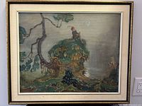 Straight-on full view of framed oil painting showing entire composition