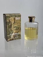 Full view of the perfume bottle with original box showing the design and price sticker.