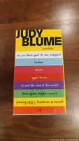 Top view of boxed set with titles listed on the slipcase by Judy Blume Essentials series
