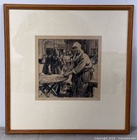 Full view of framed drypoint etching by William Lee Hankey, showing the artwork, matting, and wood frame.