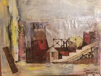 Full front view of the abstract painting showing composition and colors.