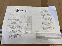 Instruction sheet showing Outsunny logo, parts list table and exploded assembly diagrams