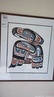 Full front view of the framed Thunderbird Indigenous artwork showing the piece and frame condition.
