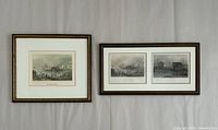 Shows three framed prints side by side against a light fabric backdrop.