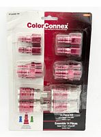 Factory sealed blister pack showing 14 Color Connex quick connect fittings for 1/4 inch air hose bodies in red.