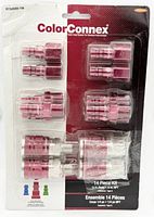 Front view of 14-piece Color Connex air hose quick connect kit, sealed in original packaging showing red anodized fittings.