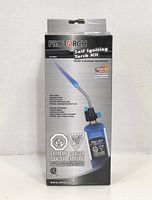 Image of PROTORCH Self Igniting Torch Kit packaging showing torch with blue fuel bottle and features.