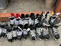 Overview of all 10 hockey skates showing variation in size and style.