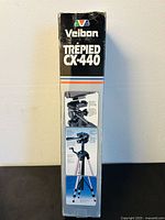 Side view of Velbon CX-440 tripod box showing product images and branding