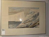 Full front view of the framed etching showing the arctic landscape artwork and frame.
