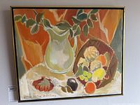 Full frontal view of the framed oil painting 'Basket of Gourds' showing overall composition