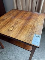 Tabletop surface showing wood grain pattern, scratches and discoloration