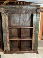 Front elevation of six-cubby bookshelf showing overall structure and finish