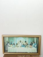 Framed wall art showing The Last Supper with African American figures, full view.
