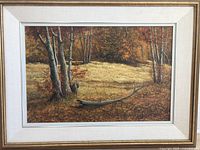 Framed oil painting showing full artwork and matting with vintage style frame