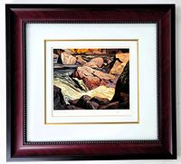 Frontal view of entire framed artwork showing print, double mat, and frame