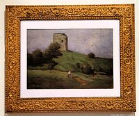 Full front view of painting and frame mounted on wall