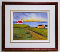 Frontal view of the framed oil on canvas painting showing the full artwork and frame.