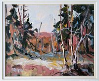 Frontal view of painting alone showing brushwork and signature