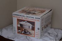 Box of the commercial chafing dish showing brand and basic product details.