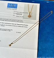 Official appraisal document and full necklace laid flat