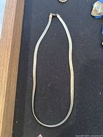 Full length of flat sterling silver snake chain necklace on black background.