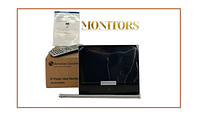American Dynamics IP Public View Monitor with box, remote, and manual on white surface.