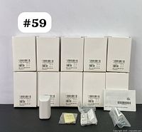 Set of 10 boxed Visonic MCT-370 SMA door/window sensors with accessories and instruction manuals arranged on a white background.