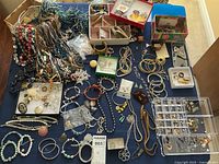 Overhead view of entire assortment on blue surface
