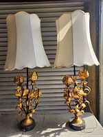 Both lamps side by side with fabric shades, showing overall design and scale