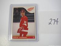 Front side of 1985 OPC #29 Steve Yzerman hockey card showing Yzerman in Detroit Red Wings uniform with team logo and card number.