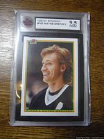 Front of 1990-91 Bowman Wayne Gretzky hockey card graded 9.5 by KSA showing image of player.