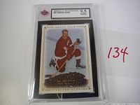 Clear image of the Gordie Howe hockey card sealed in plastic slab with 9.5 grade from KSA NGM visible