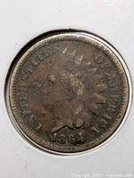 Obverse of 1864 Indian Head cent showing date and portrait