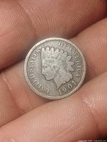 Obverse of 1901 Indian Head cent showing portrait and date