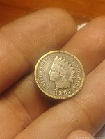 Obverse of 1902 Indian Head cent showing date and Liberty with headdress