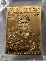 Front of bronze card showing Barry Bonds portrait and PIRATES text