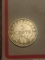 Reverse side showing NEWFOUNDLAND 5 CENTS 1941 legend
