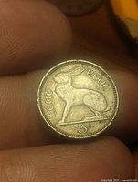 Reverse of coin showing Irish hare, text "leat reul" and 3d
